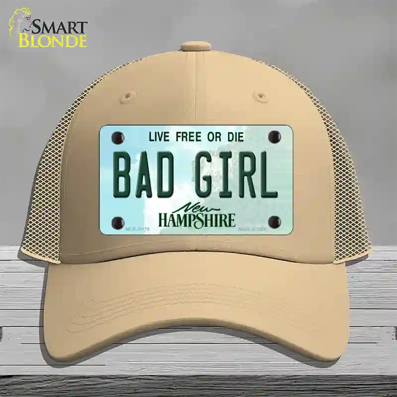 Bad Girl New Hampshire State Novelty License Plate Hat Mesh / Khaki