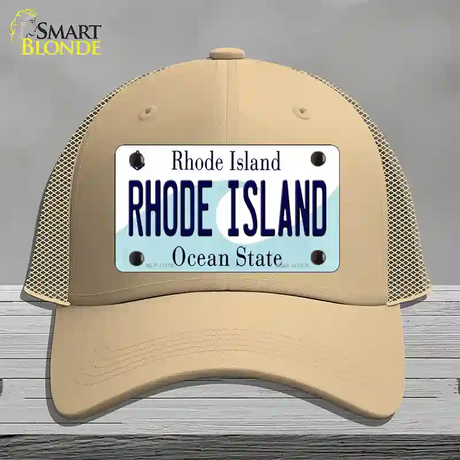 Rhode Island State Novelty License Plate Hat Mesh / Khaki