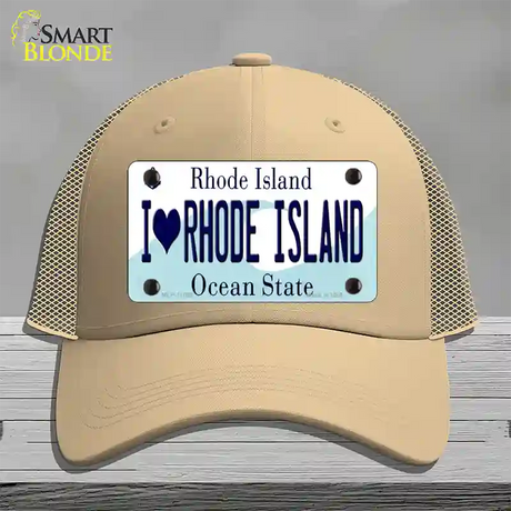 I Love Rhode Island State Novelty License Plate Hat Mesh / Khaki