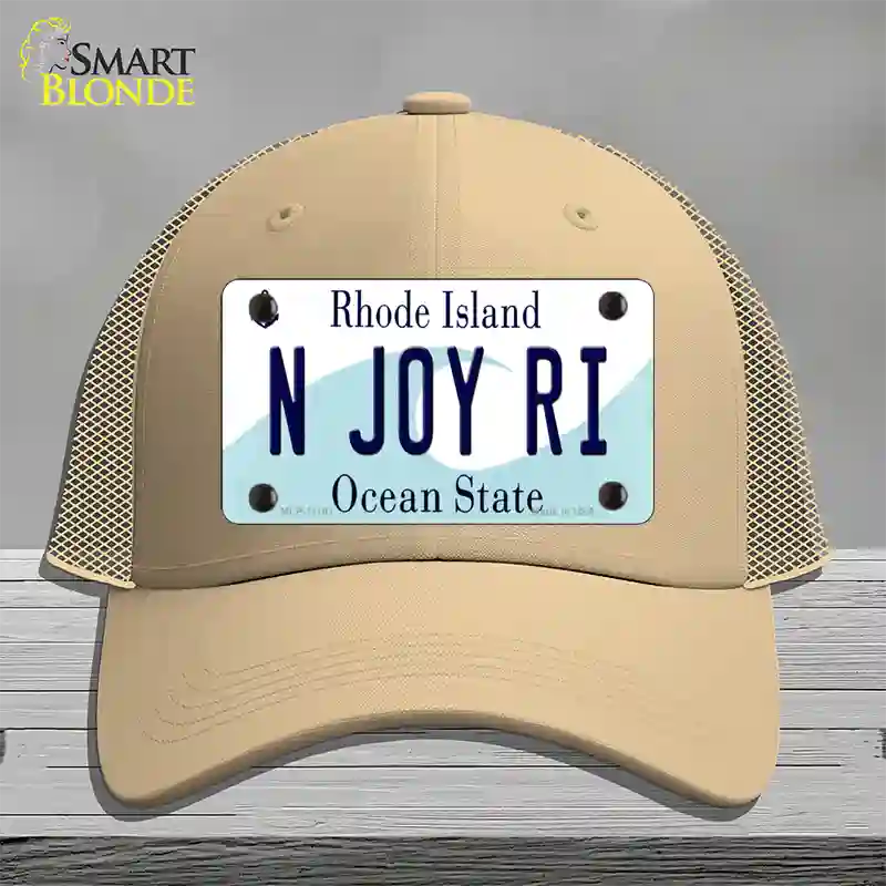 N Joy RI Rhode Island State Novelty License Plate Hat Mesh / Khaki