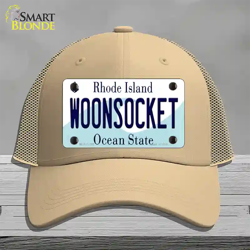 Woonsocket Rhode Island State Novelty License Plate Hat Mesh / Khaki