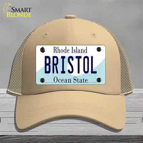 Bristol Rhode Island State Novelty License Plate Hat Mesh / Khaki