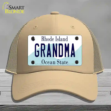 Grandma Rhode Island State Novelty License Plate Hat Mesh / Khaki