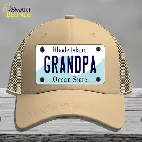 Grandpa Rhode Island State Novelty License Plate Hat Mesh / Khaki