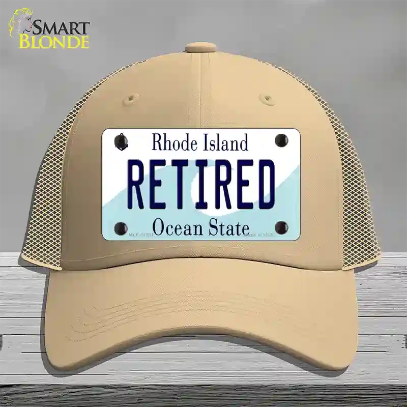 Retired Rhode Island State Novelty License Plate Hat Mesh / Khaki