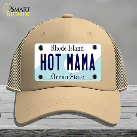 Hot Mama Rhode Island State Novelty License Plate Hat Mesh / Khaki