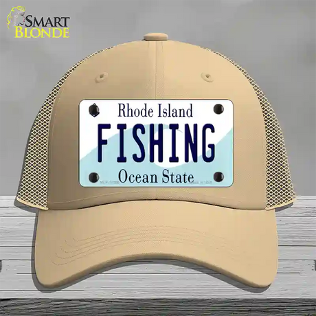 Fishing Rhode Island State Novelty License Plate Hat Mesh / Khaki