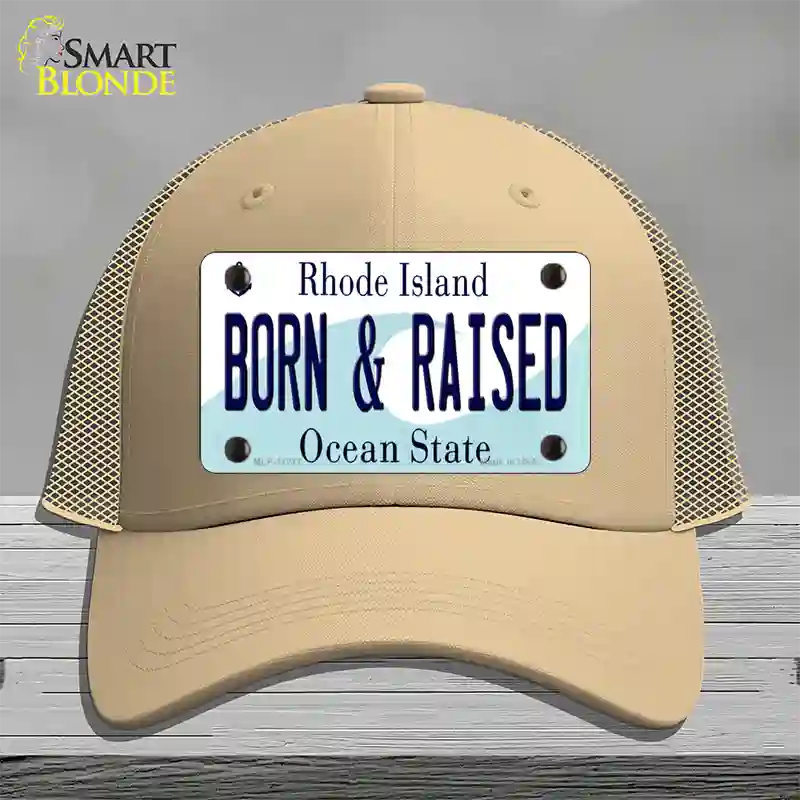 Born and Raised Rhode Island State Novelty License Plate Hat Mesh / Khaki