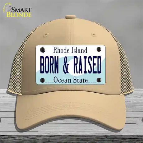 Born and Raised Rhode Island State Novelty License Plate Hat Mesh / Khaki