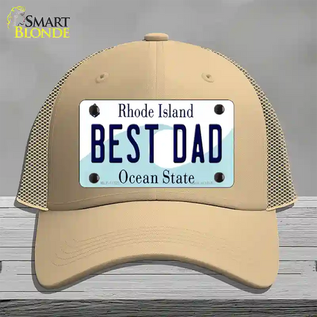 Best Dad Rhode Island State Novelty License Plate Hat Mesh / Khaki