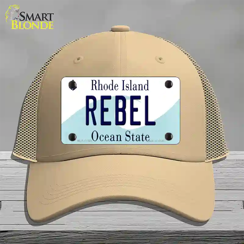 Rebel Rhode Island State Novelty License Plate Hat Mesh / Khaki