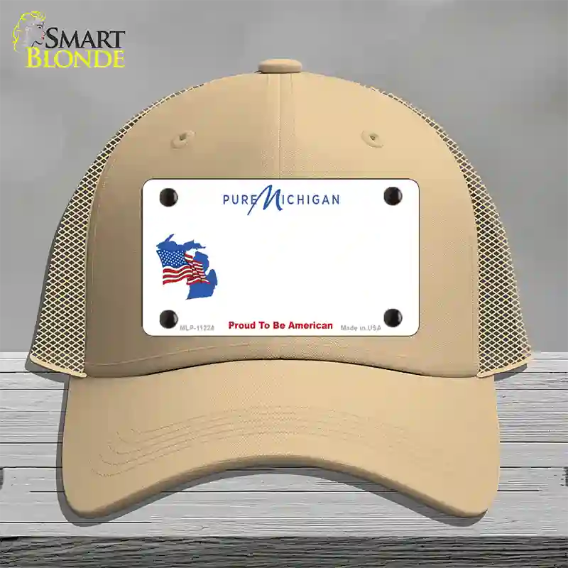 Pure Michigan Proud To Be American Novelty License Plate Hat Mesh / Khaki