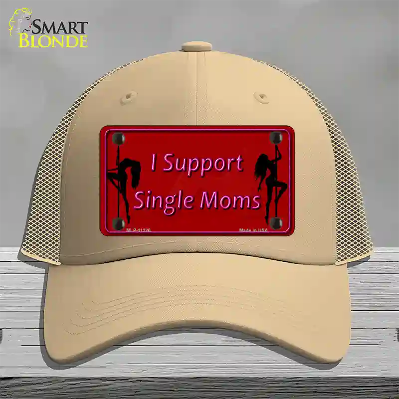 I Support Single Moms Novelty License Plate Hat Mesh / Khaki