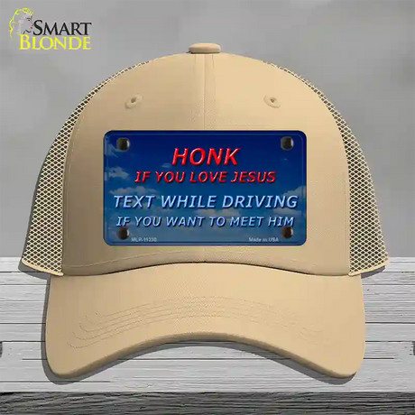 Honk If You Love Jesus Novelty License Plate Hat Mesh / Khaki