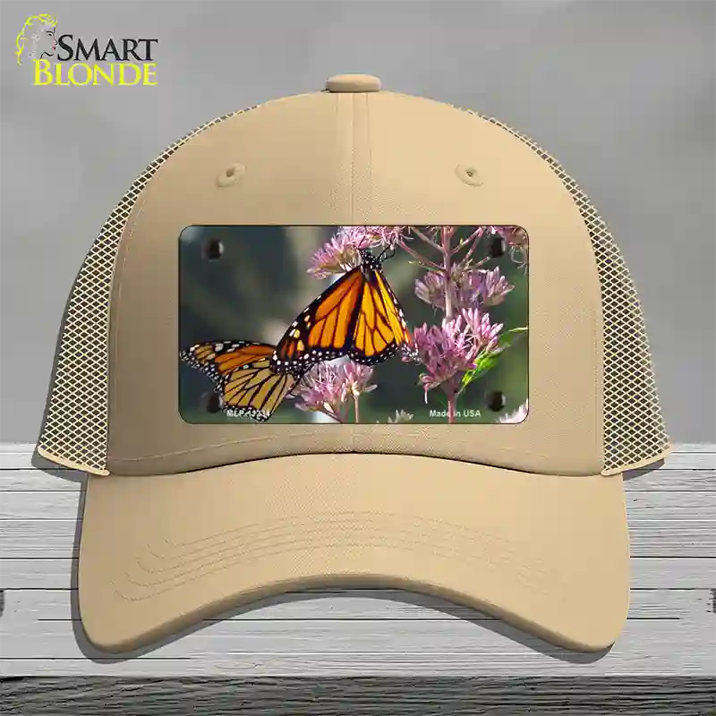 Butterfly Monarch On Flower Novelty License Plate Hat Mesh / Khaki