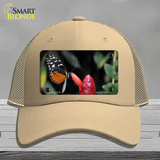 Butterfly On Red Flower Novelty License Plate Hat Mesh / Khaki