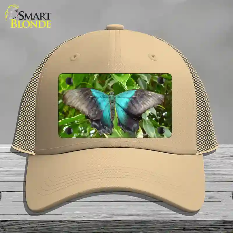 Butterfly Blue and Black Novelty License Plate Hat Mesh / Khaki