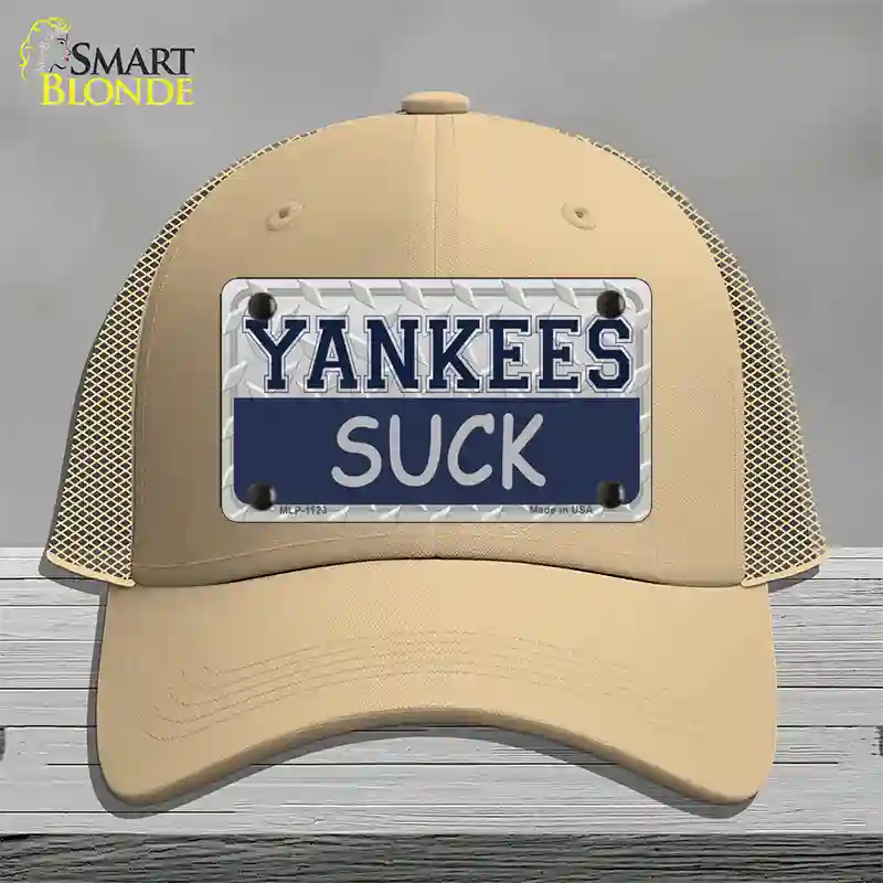 Yankees Suck Novelty License Plate Hat Mesh / Khaki