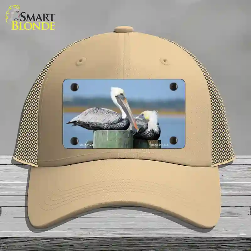 Pelican Two On Pier Novelty License Plate Hat Mesh / Khaki