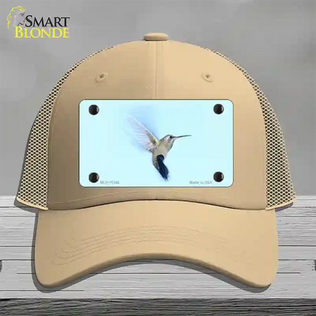 Hummingbird In Flight, Blue Novelty License Plate Hat Mesh / Khaki