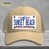 Sunset Beach North Carolina State Novelty License Plate Hat Mesh / Khaki