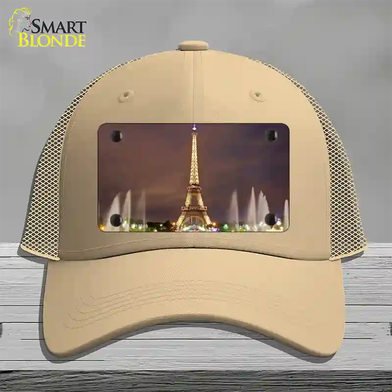 Eiffel Tower Night With Fountain Novelty License Plate Hat Mesh / Khaki