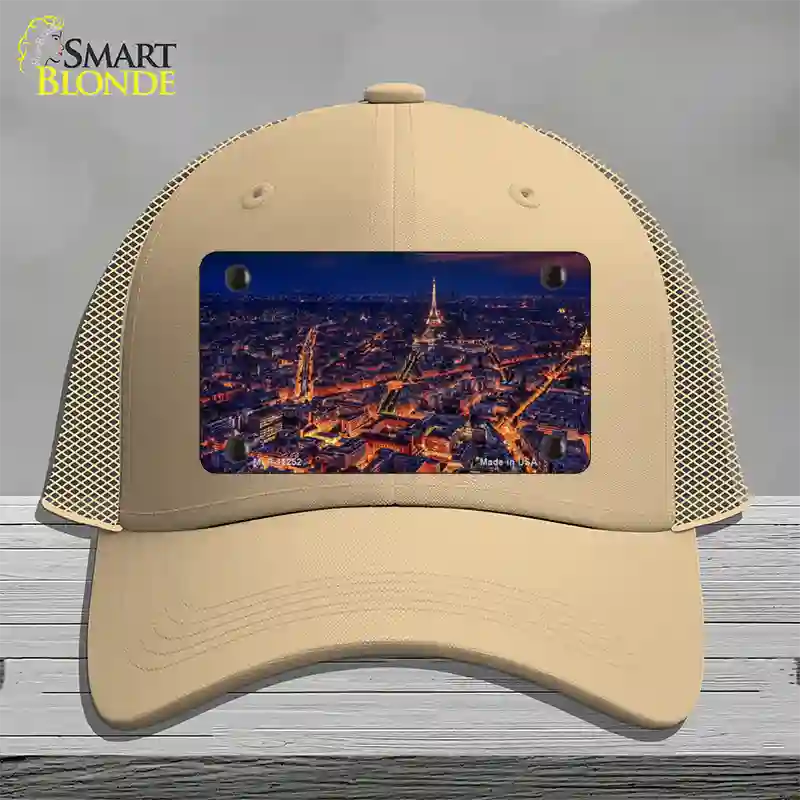 Paris At Night Eiffel Tower In Center Novelty License Plate Hat Mesh / Khaki