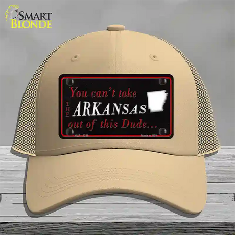 Arkansas Dude Novelty License Plate Hat Mesh / Khaki