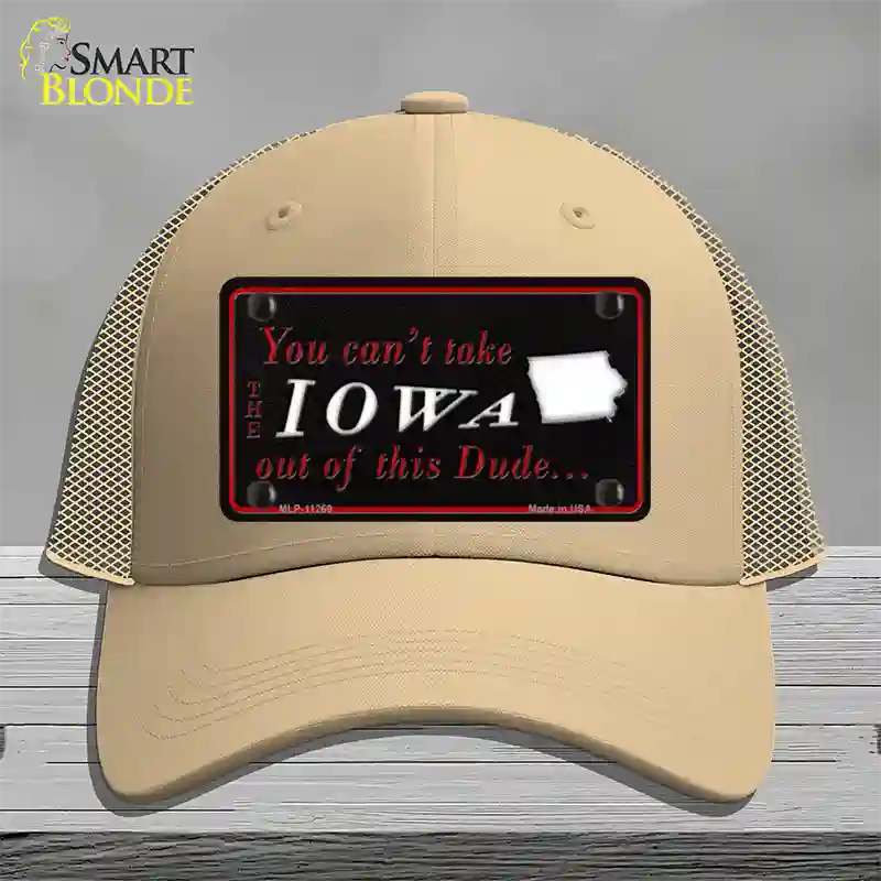 Iowa Dude Novelty License Plate Hat Mesh / Khaki