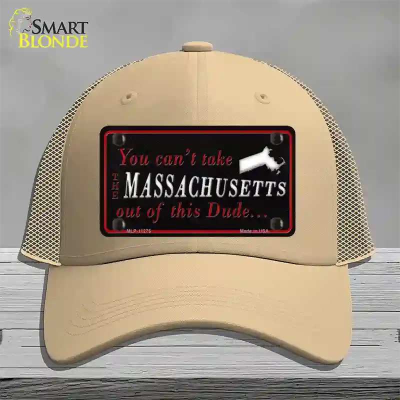 Massachusetts Dude Novelty License Plate Hat Mesh / Khaki