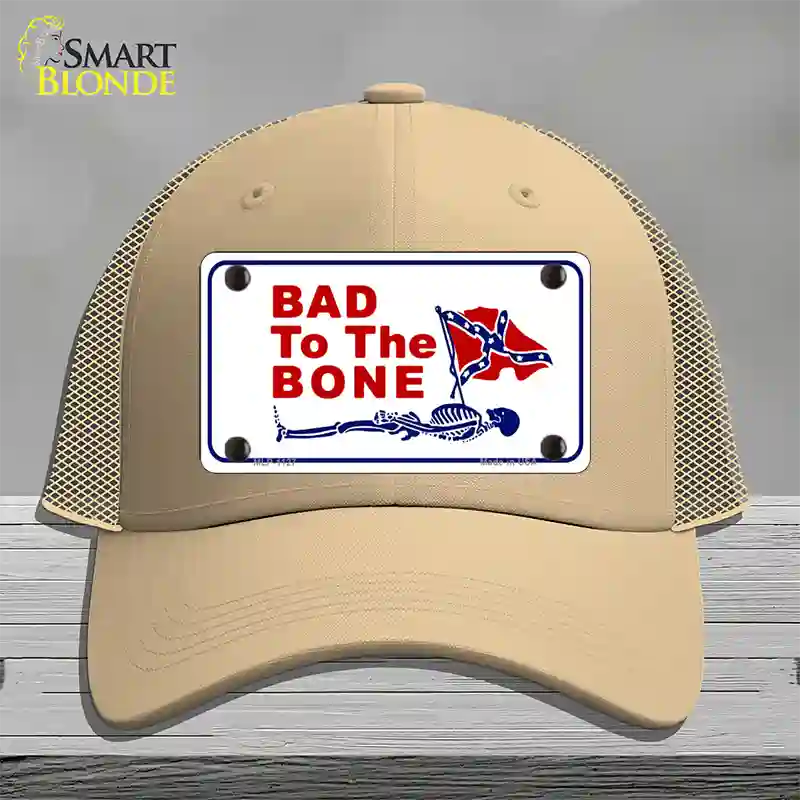 Bad To The Bone Novelty License Plate Hat Mesh / Khaki