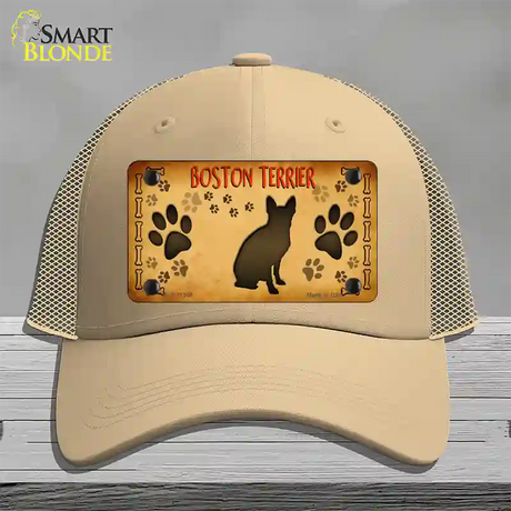 Boston Terrier Novelty License Plate Hat Mesh / Khaki