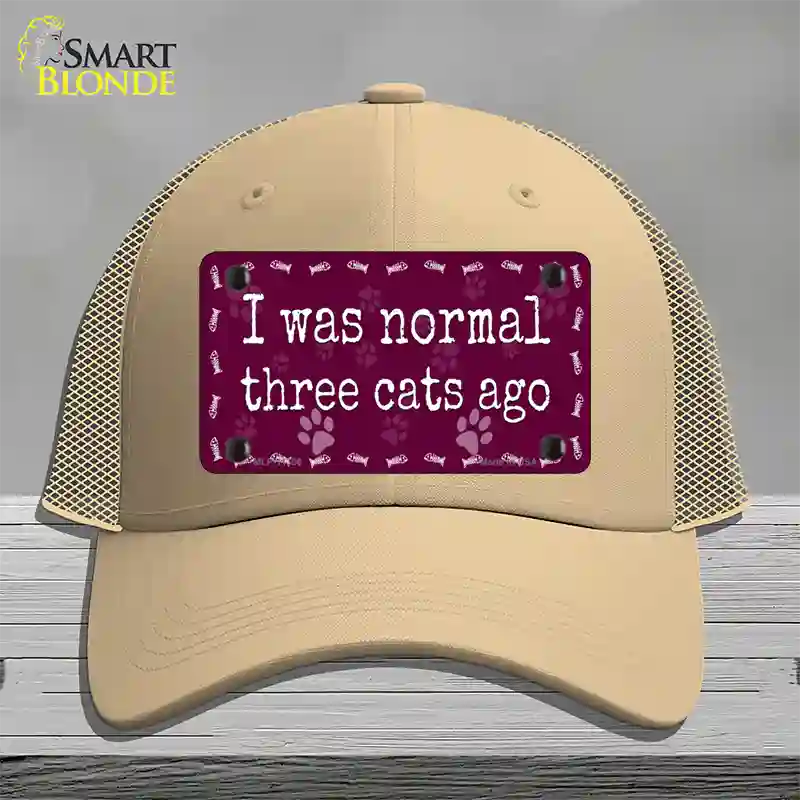 I Was Normal Three Cats Ago Novelty License Plate Hat Mesh / Khaki