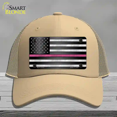 Thin Pink Line Novelty License Plate Hat Mesh / Khaki