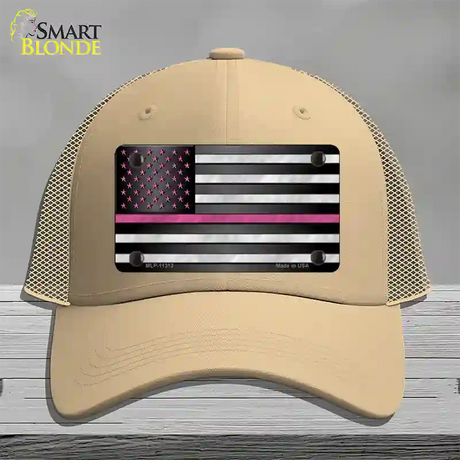 Thin Pink Line With Pink Stars Novelty License Plate Hat Mesh / Khaki