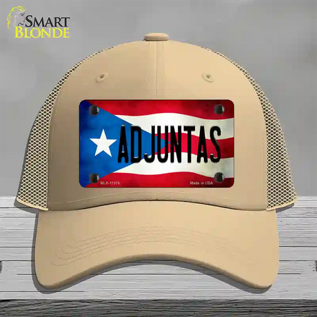 Adjuntas Puerto Rico Flag Novelty License Plate Hat Mesh / Khaki