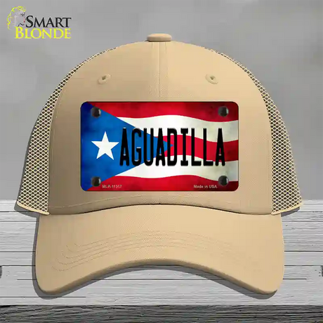 Aguadilla Puerto Rico Flag Novelty License Plate Hat Mesh / Khaki