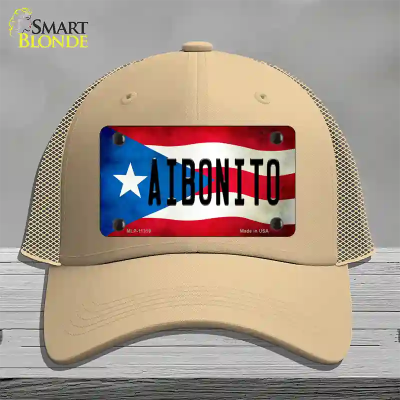 Aibonito Puerto Rico Flag Novelty License Plate Hat Mesh / Khaki