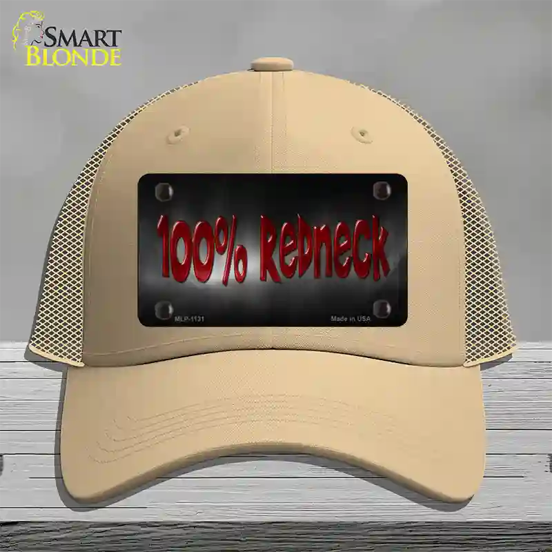 100% Redneck Novelty License Plate Hat Mesh / Khaki