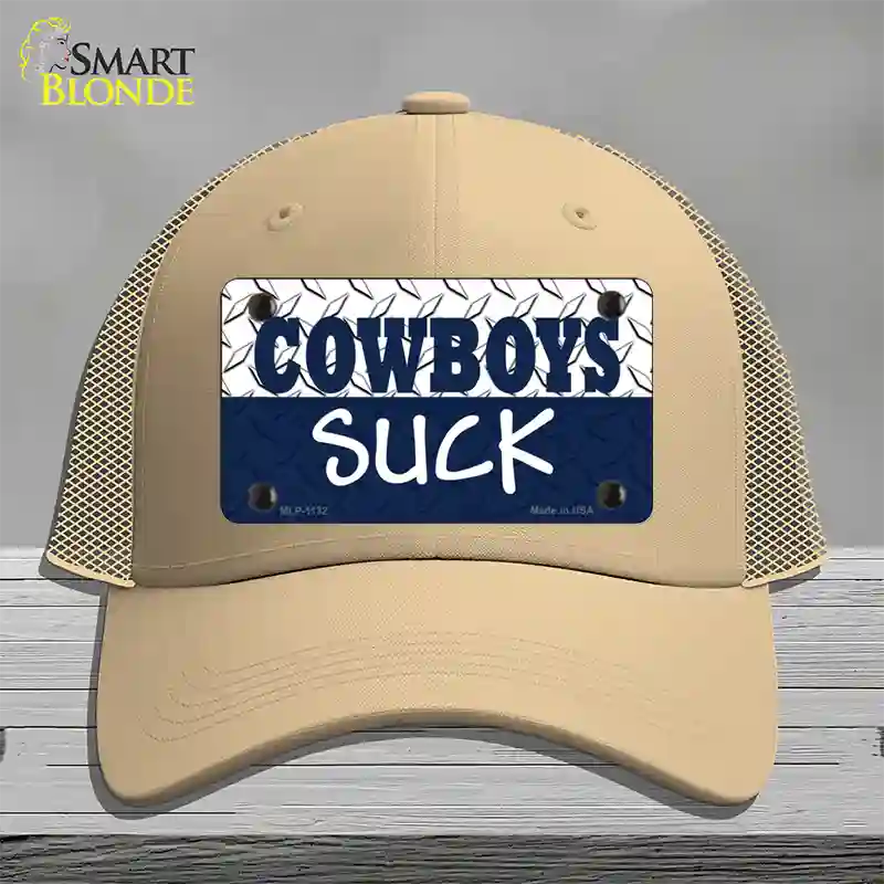 Cowboys Suck Novelty License Plate Hat Mesh / Khaki