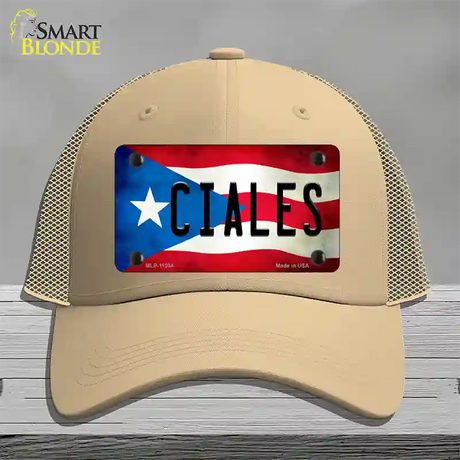 Ciales Puerto Rico Flag Novelty License Plate Hat Mesh / Khaki