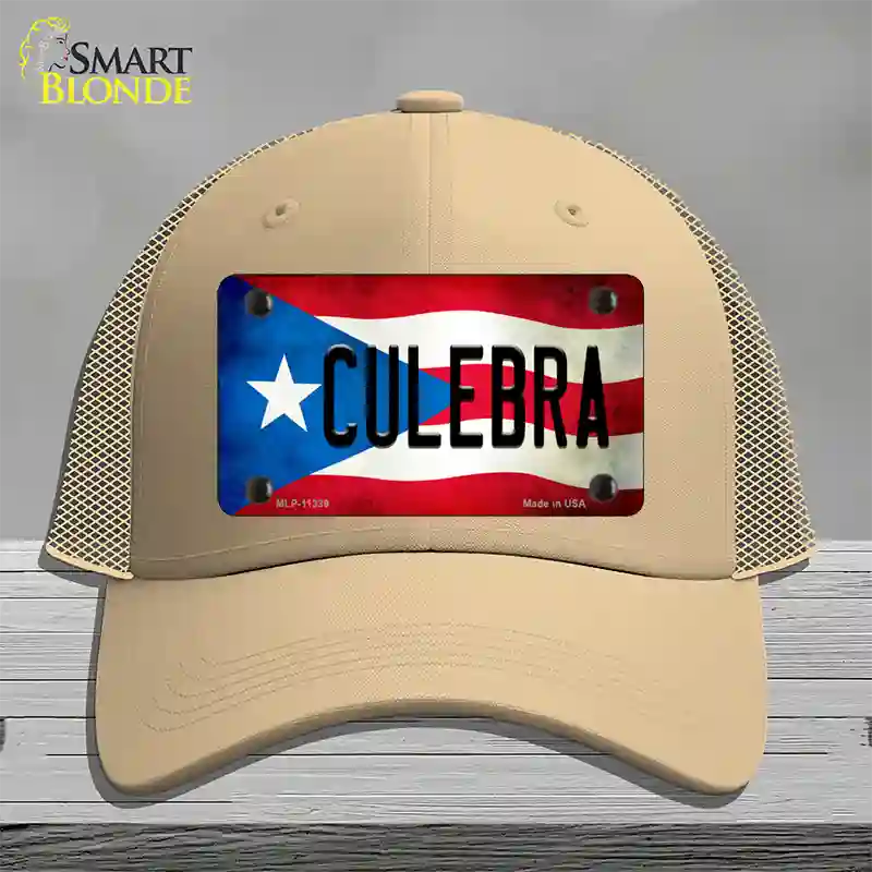 Culebra Puerto Rico Flag Novelty License Plate Hat Mesh / Khaki