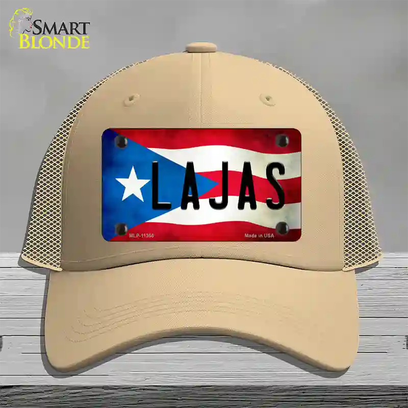 Lajas Puerto Rico Flag Novelty License Plate Hat Mesh / Khaki