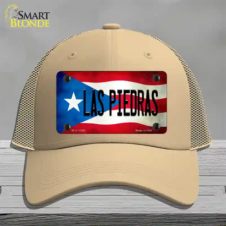 Las Piedras Puerto Rico Flag Novelty License Plate Hat Mesh / Khaki