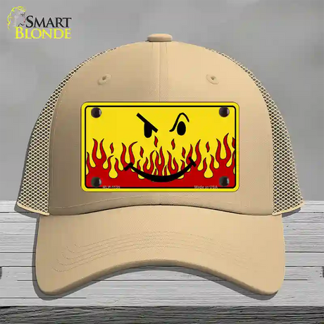 Smiley Flame Novelty License Plate Hat Mesh / Khaki