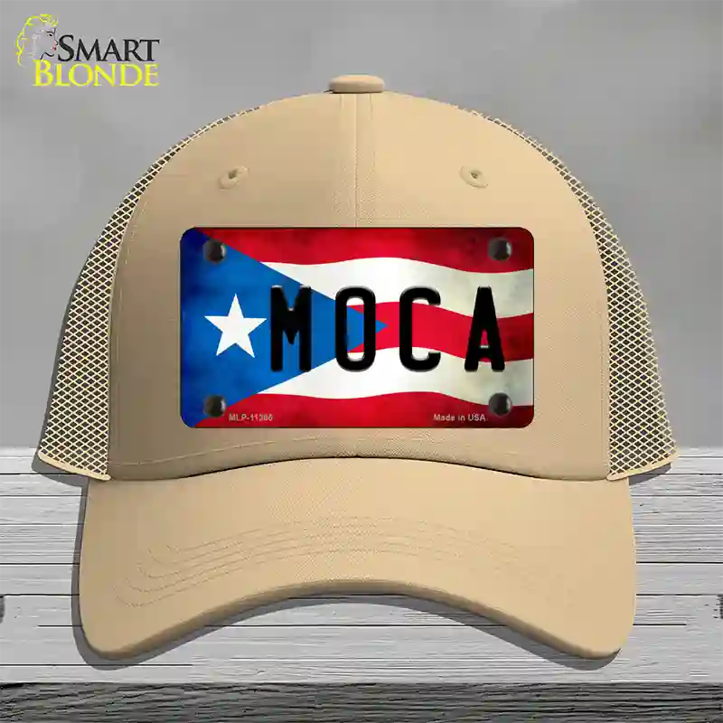 Moca Puerto Rico Flag Novelty License Plate Hat Mesh / Khaki