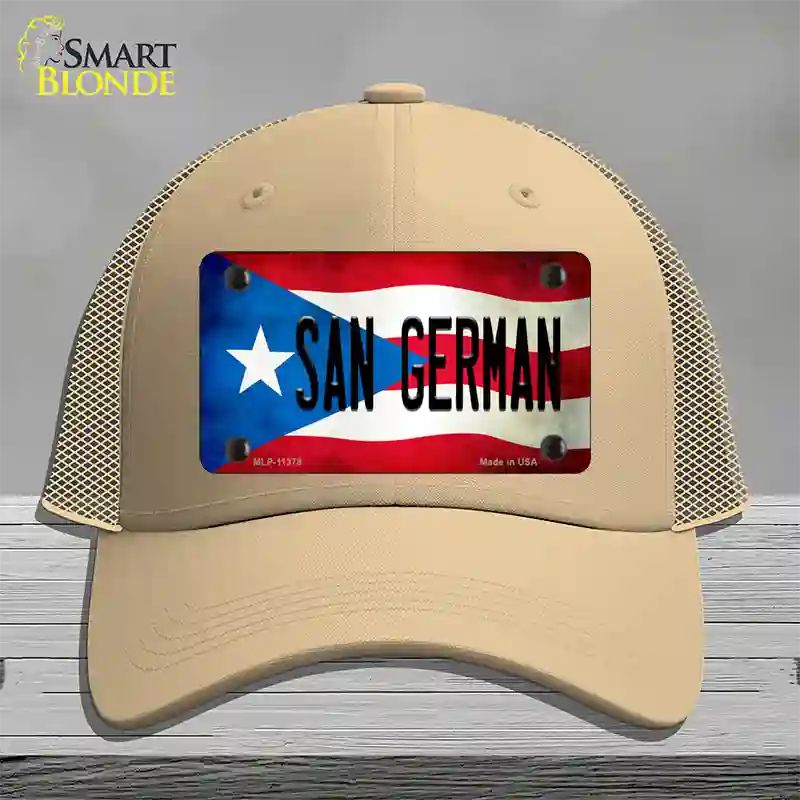 San German Puerto Rico Flag Novelty License Plate Hat Mesh / Khaki