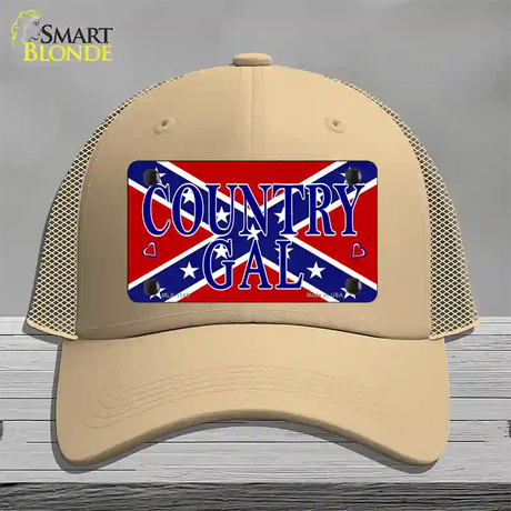 Confederate Country Gal Novelty License Plate Hat Mesh / Khaki