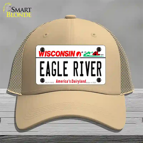 Eagle River Wisconsin Novelty License Plate Hat Mesh / Khaki