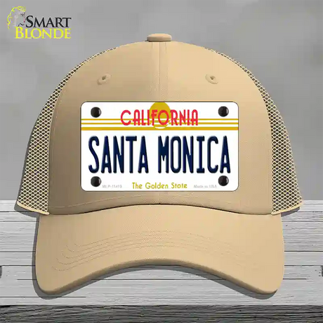 Santa Monica California Novelty License Plate Hat Mesh / Khaki